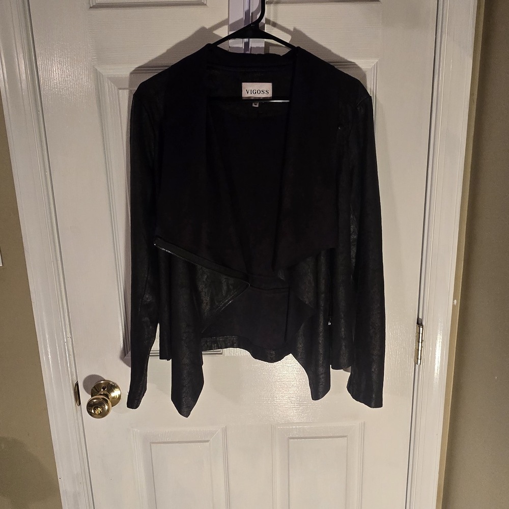 Vigoss Jacket Womens Medium Black Zip-Up Polyester Asymmetrical Moto Style
